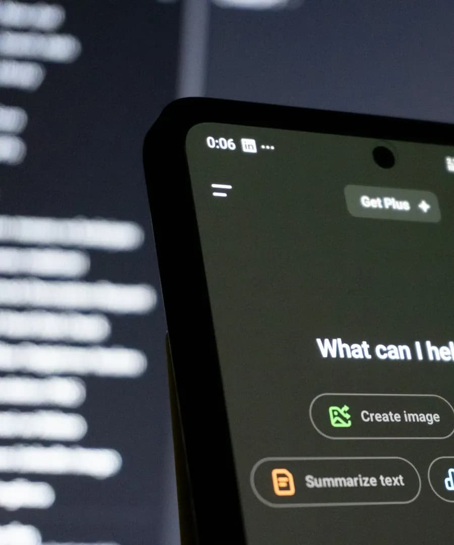 Smartphone showing an AI assistant chat interface